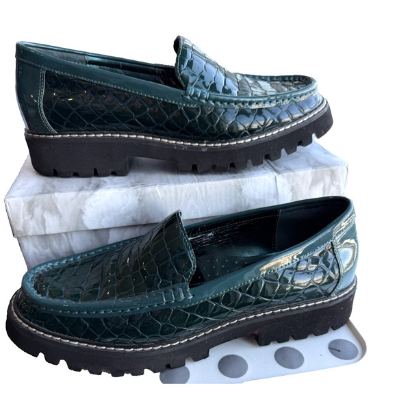Donald J Pliner Emerald green Women’s Croc embossed Leather Comfy Loafers Size 8 - Picture 4 of 13